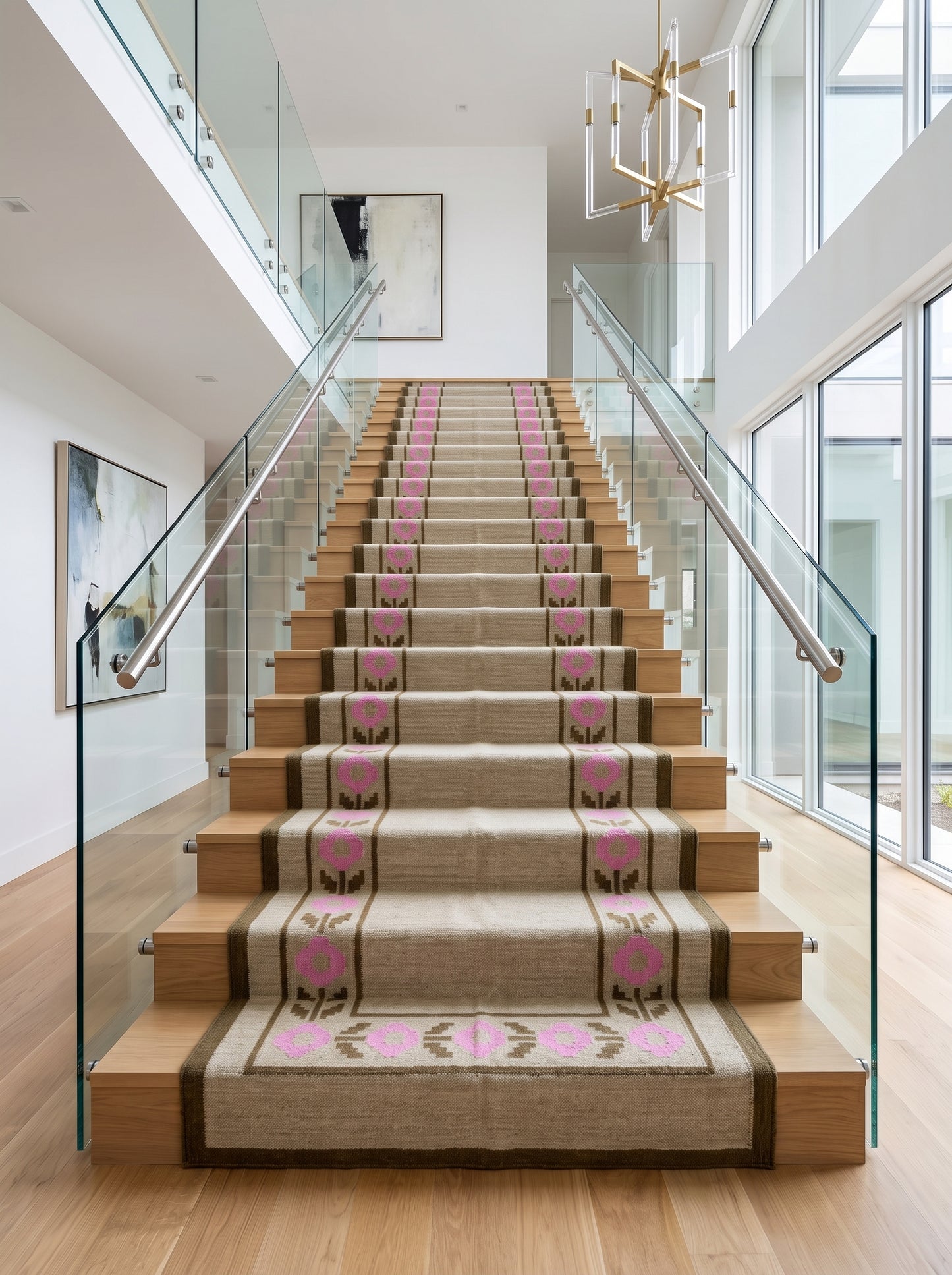 Minimalist Earthy Brown and Candy Pink Flatweave Rug