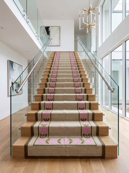 Minimalist Earthy Brown and Candy Pink Flatweave Rug