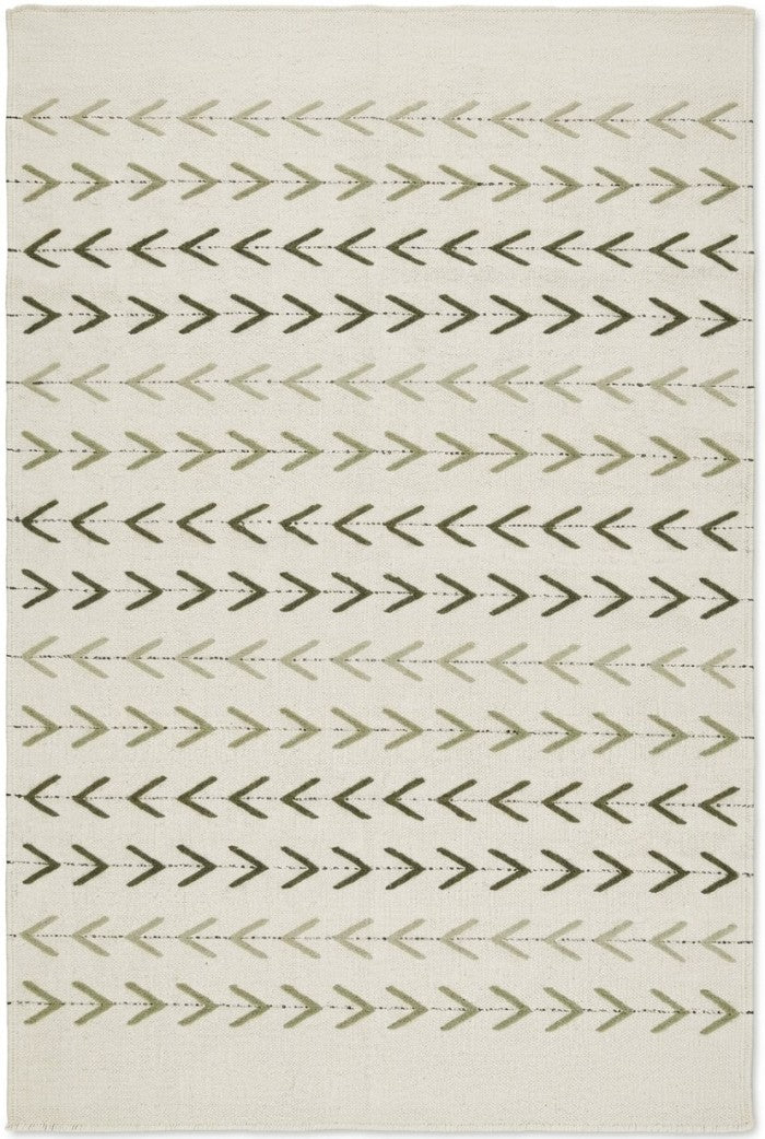 Sage Chevron Trail Minimalist Cream & Sage Green Wool Cotton Dhurrie Rug