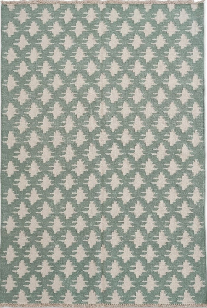 Pixelated Folk Cross Handwoven Cotton Wool Dhurrie