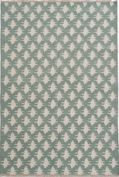 Pixelated Folk Cross Handwoven Cotton Wool Dhurrie
