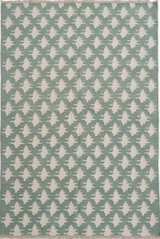 Pixelated Folk Cross Handwoven Cotton Wool Dhurrie