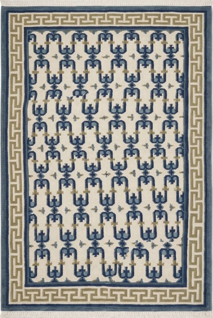 Oceanic Greek Maze Mediterranean Wave Pattern Wool Area Rug
