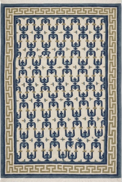 Oceanic Greek Maze Mediterranean Wave Pattern Wool Area Rug
