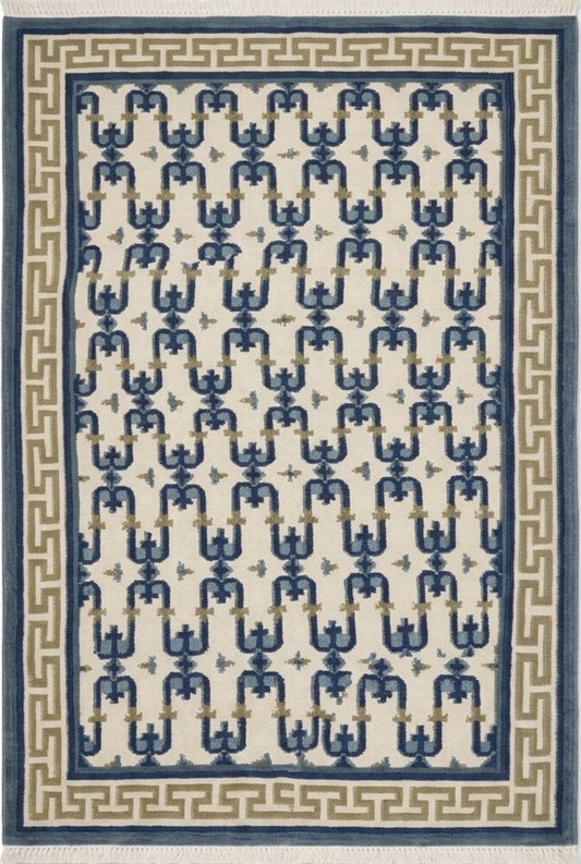 Oceanic Greek Maze Mediterranean Wave Pattern Wool Area Rug