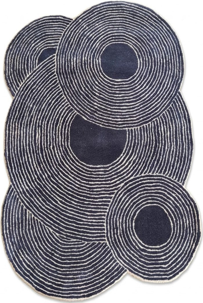 Navy Ripple Circles Abstract Design Wool Tufted Rug