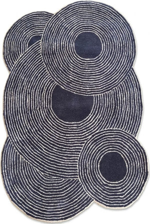 Navy Ripple Circles Abstract Design Wool Tufted Rug