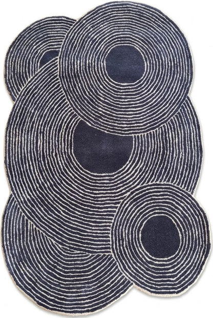 Navy Ripple Circles Abstract Design Wool Tufted Rug