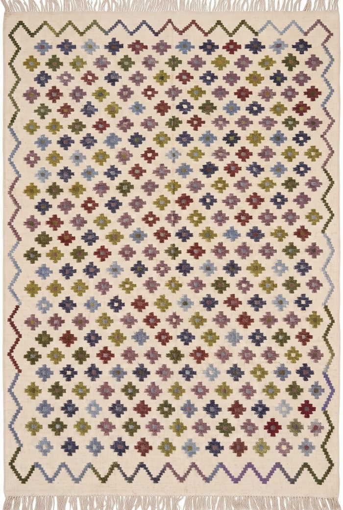 Pastel Chevron Blossom Handwoven Symmetrical Detailed Rug