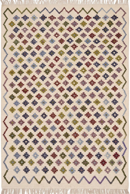Pastel Chevron Blossom Handwoven Symmetrical Detailed Rug