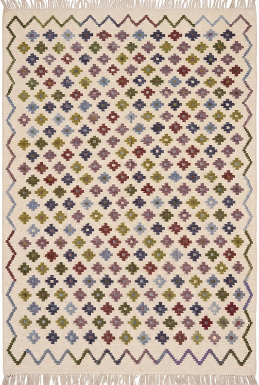Pastel Chevron Blossom Handwoven Symmetrical Detailed Rug