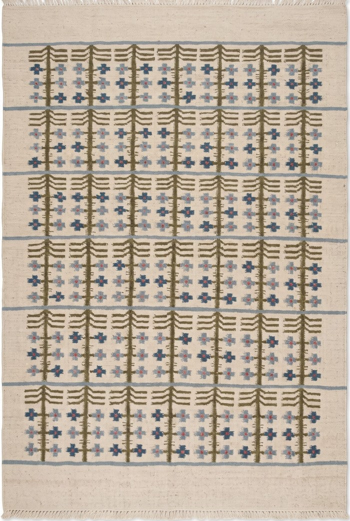 Olive & Denim Tree Trellis Handwoven Symmetrical Folk Rug