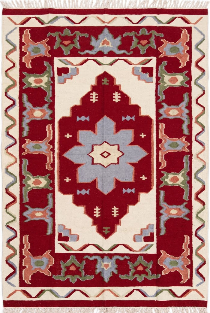 Handmade Crimson Mesa Medallion Cotton Wool Rug