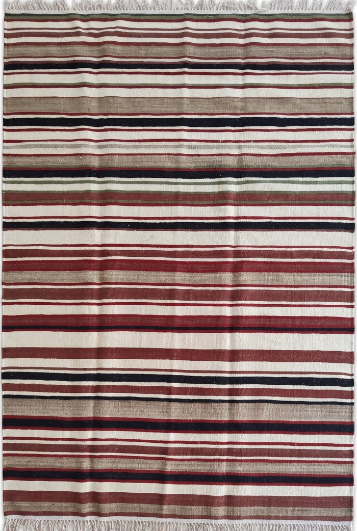 Handwoven Earth Tone Striped Cotton Wool Rug