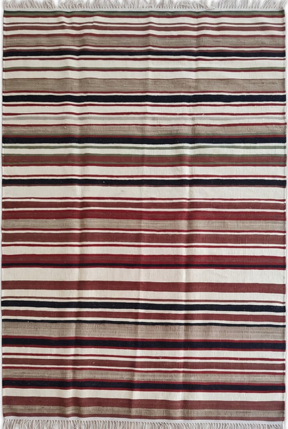 Handwoven Earth Tone Striped Cotton Wool Rug