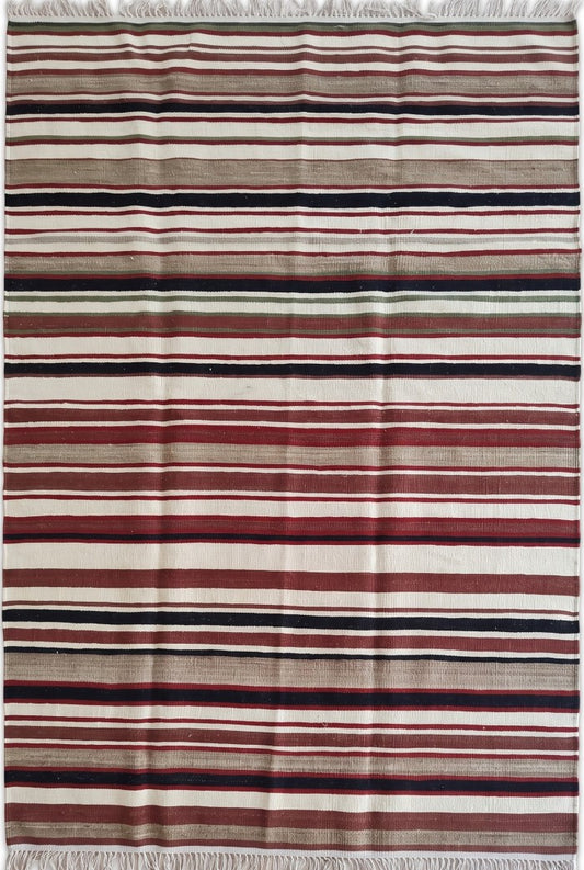 Handwoven Earth Tone Striped Cotton Wool Rug