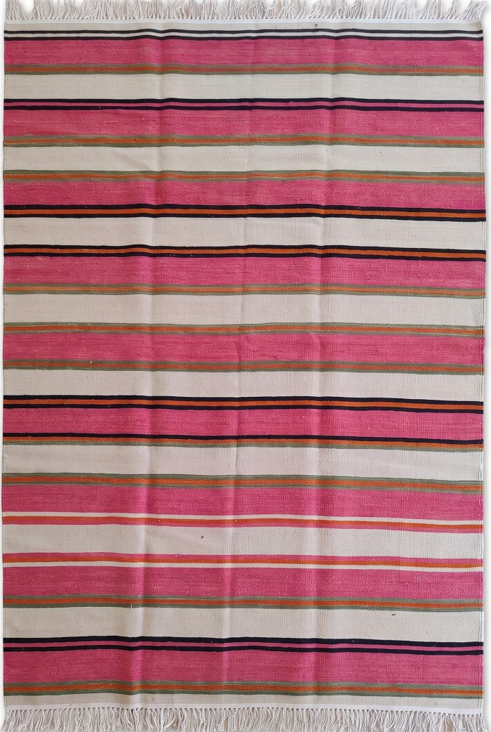Artisan Handwoven Pink Stripe Rug