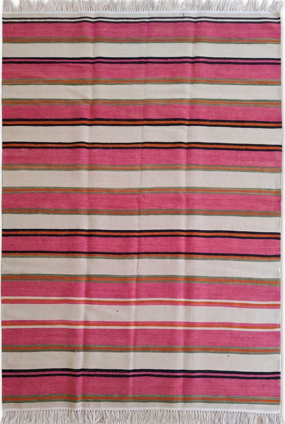Artisan Handwoven Pink Stripe Rug