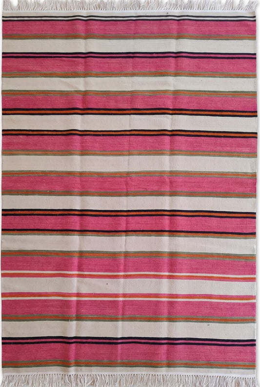 Artisan Handwoven Pink Stripe Rug