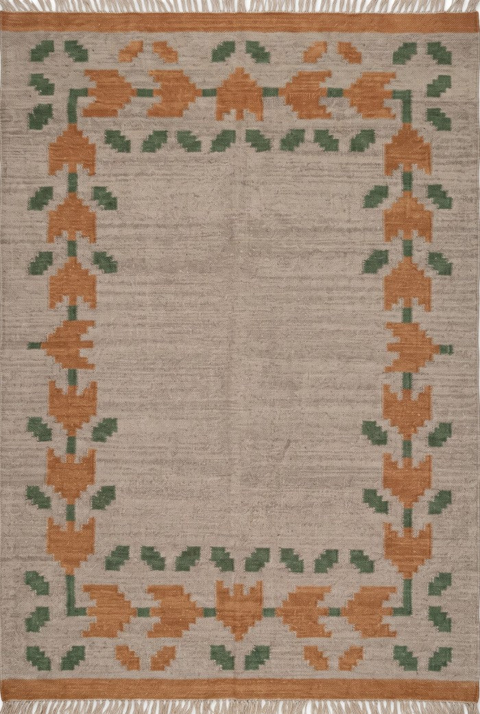 Oatmeal Terracotta Vine Geometric Kilim rug