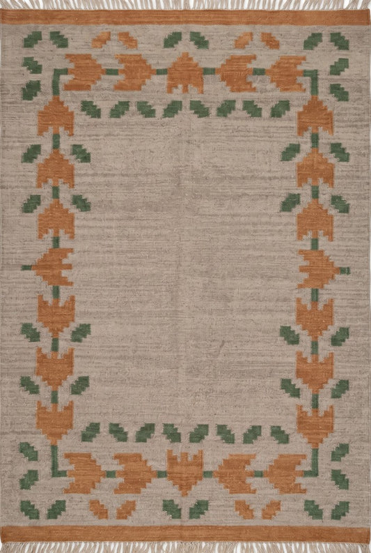Oatmeal Terracotta Vine Geometric Kilim rug