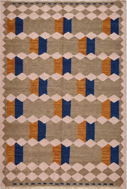 Blush Taupe Ribbon Pink & Grey Wool Cotton Dhurrie Rug