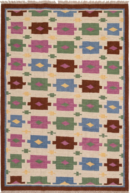 Tribal Earth Medallion Matrix Wool Cotton Dhurrie Rug