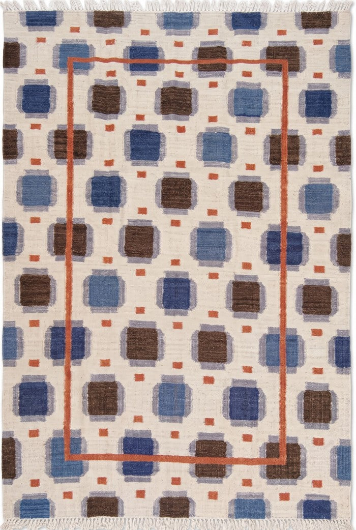 Rust Frame Pixel Handwoven Symmetrical Rug