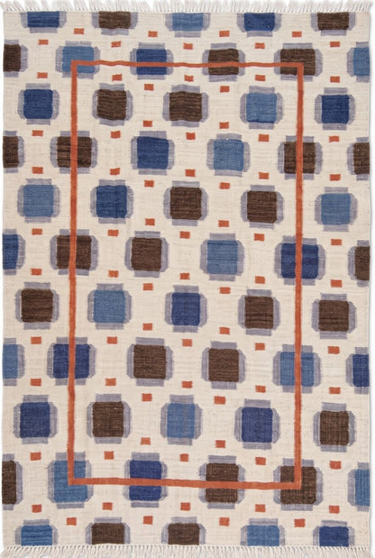 Rust Frame Pixel Handwoven Symmetrical Rug
