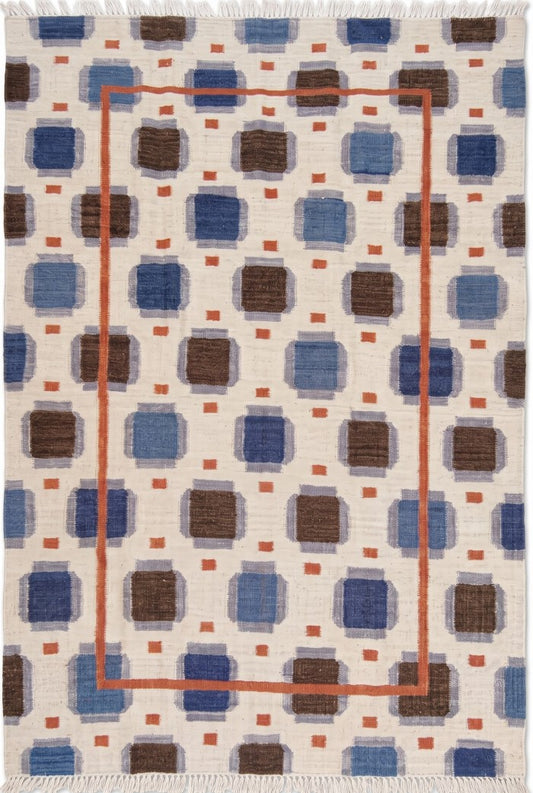 Rust Frame Pixel Handwoven Symmetrical Rug
