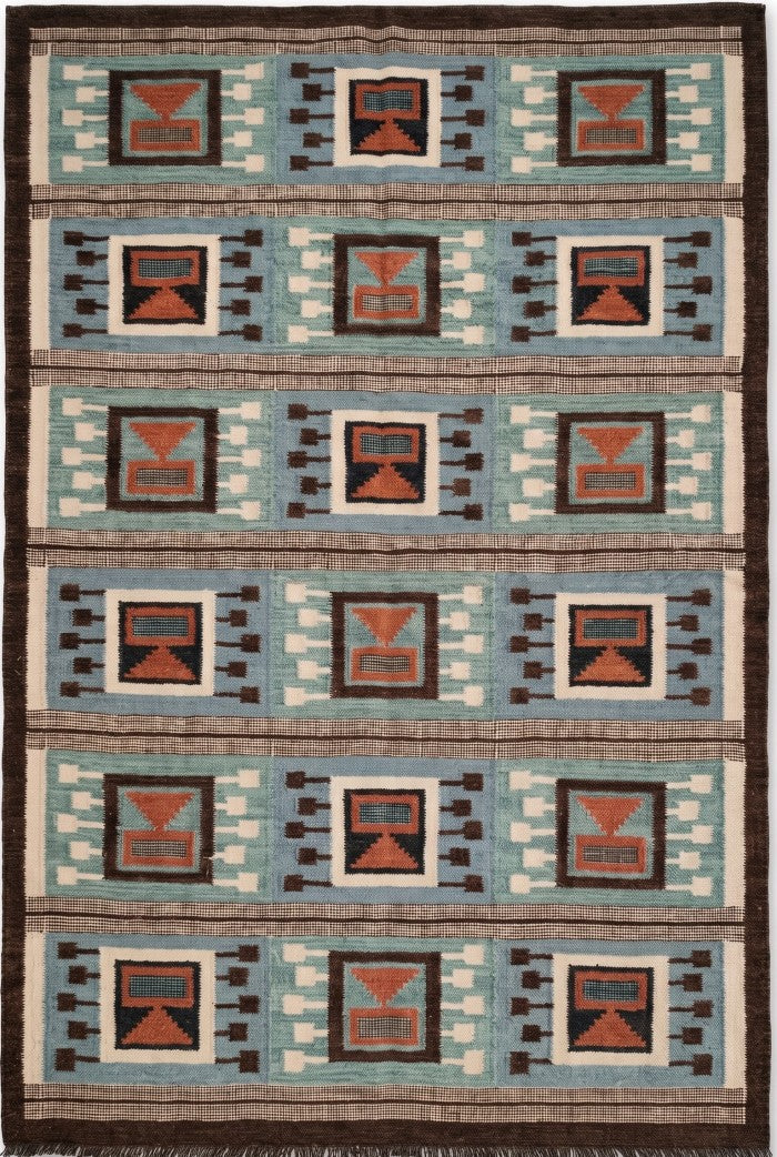 Southwestern Aztec Block Matrix wool rug