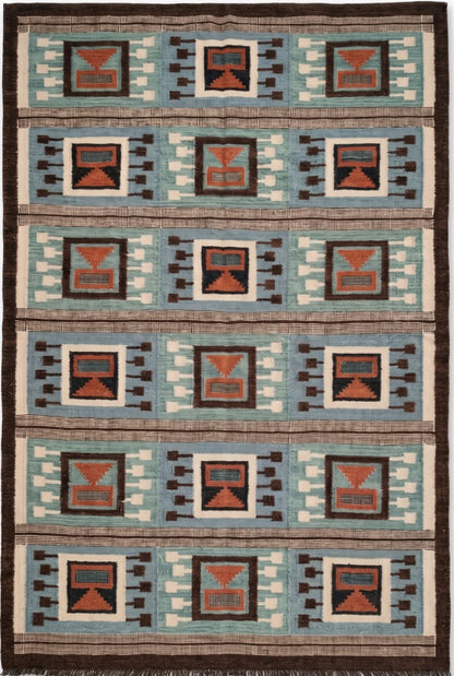 Southwestern Aztec Block Matrix wool rug