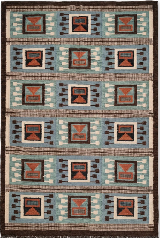 Southwestern Aztec Block Matrix wool rug