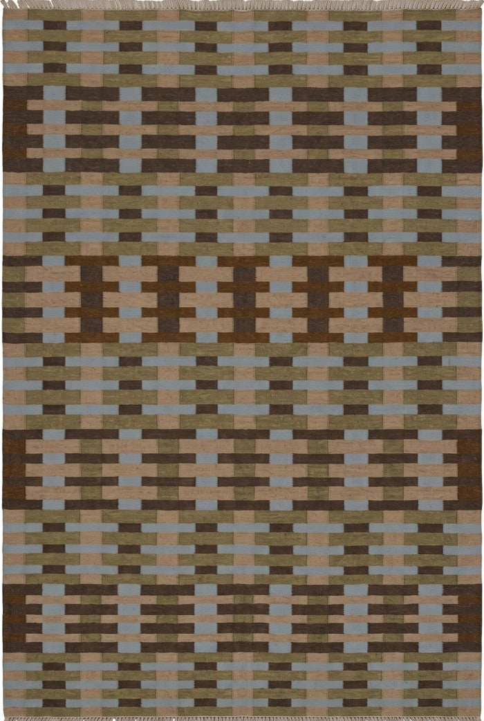 Handwoven Geometric Gridlock Cotton Wool Rug