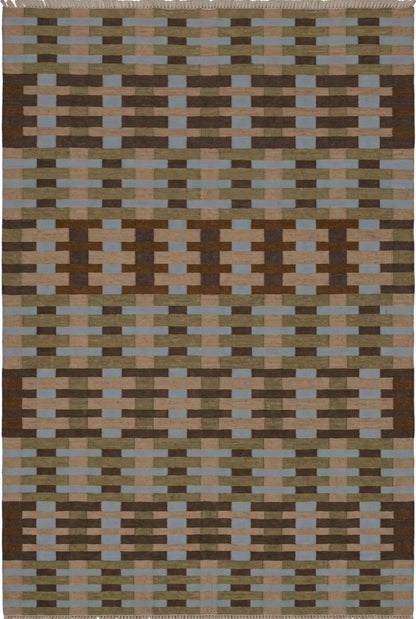 Handwoven Geometric Gridlock Cotton Wool Rug
