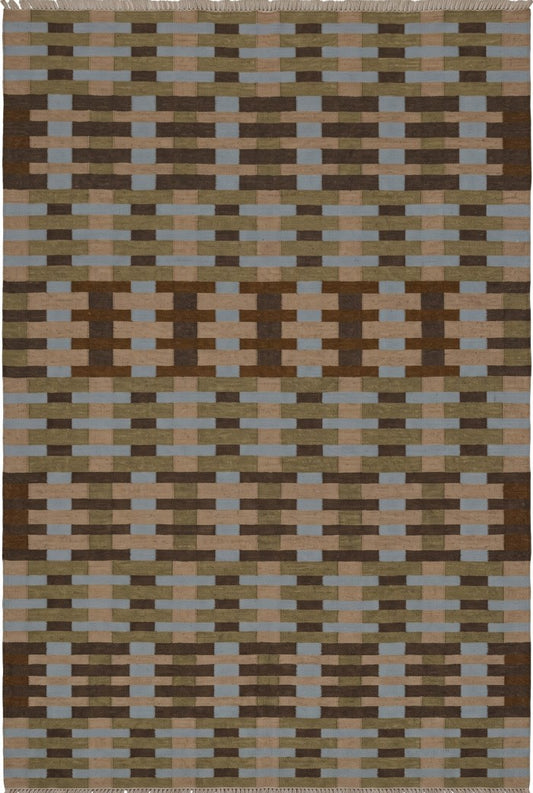 Handwoven Geometric Gridlock Cotton Wool Rug