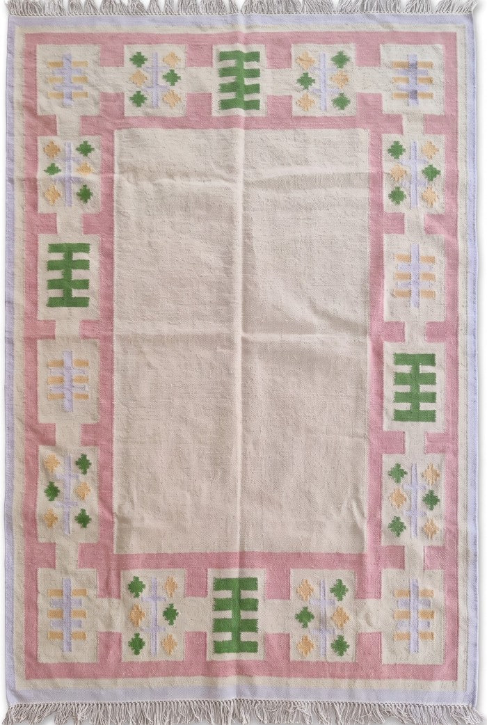 Pastel Geometric Border Wool Rug