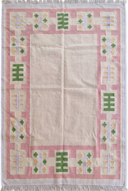 Pastel Geometric Border Wool Rug