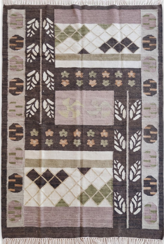 Earth Tone Geometric and Tribal Motif Area Rug