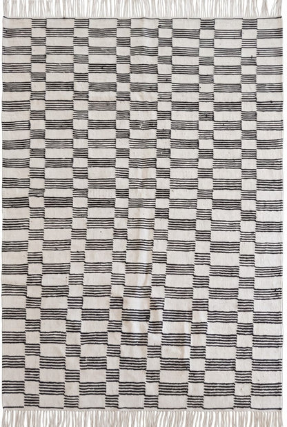 Handwoven Monochrome Modern Stripe Pattern Dhurrie