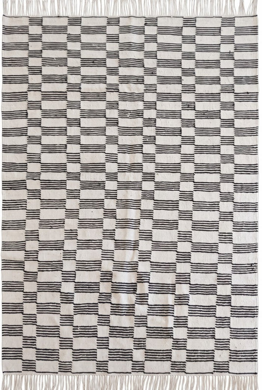 Handwoven Monochrome Modern Stripe Pattern Dhurrie