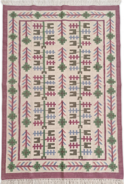 Mauve Meadow Traditional Indian Area Rug for Living Room