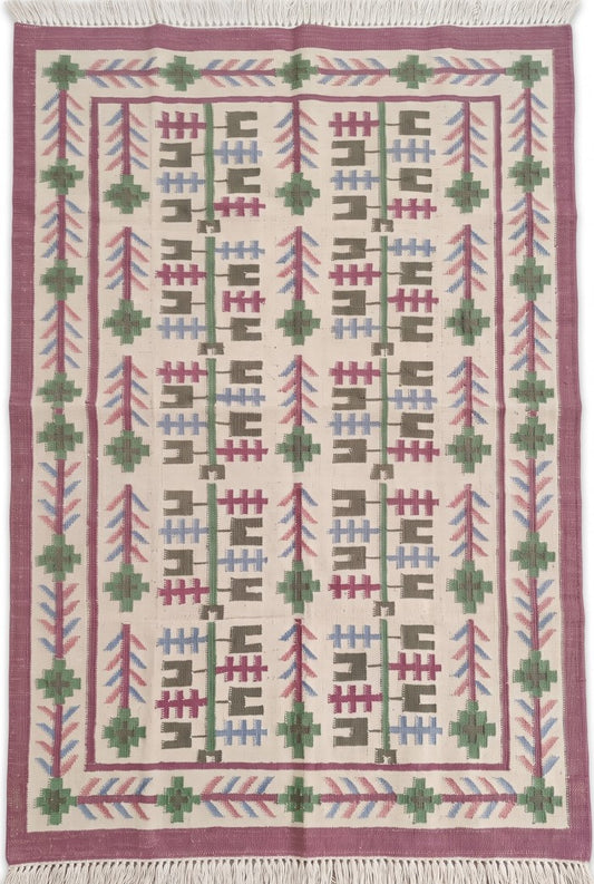 Mauve Meadow Traditional Indian Area Rug for Living Room