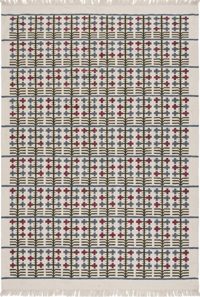 Traditional Block Motif Vintage Cross Motif Flatweave Area Rug