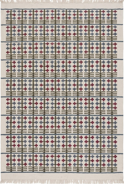 Traditional Block Motif Vintage Cross Motif Flatweave Area Rug