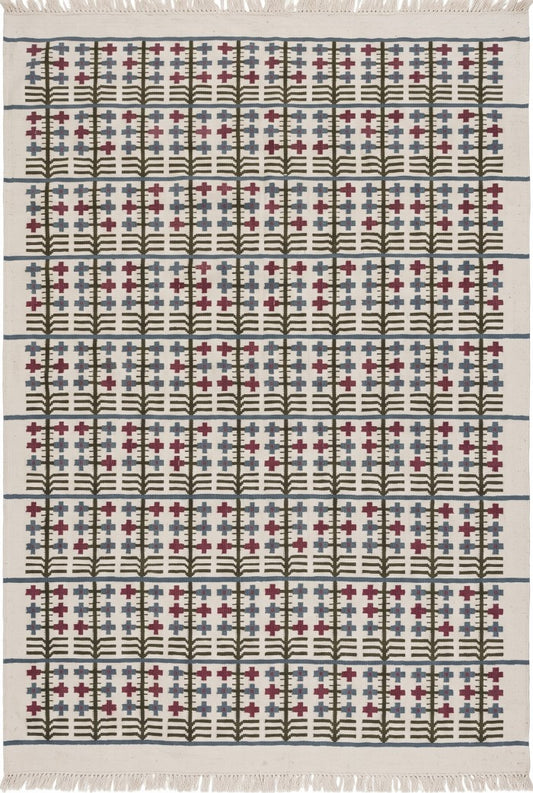 Traditional Block Motif Vintage Cross Motif Flatweave Area Rug