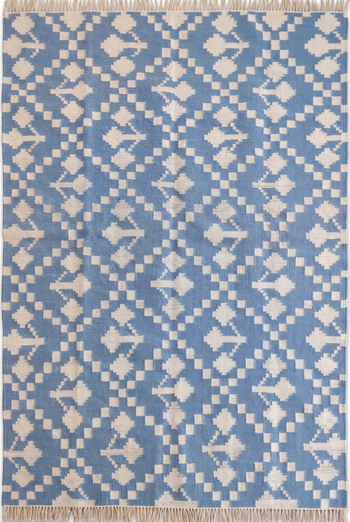 Cornflower Diamond Pixel Handwoven Indian Rug Custom Size