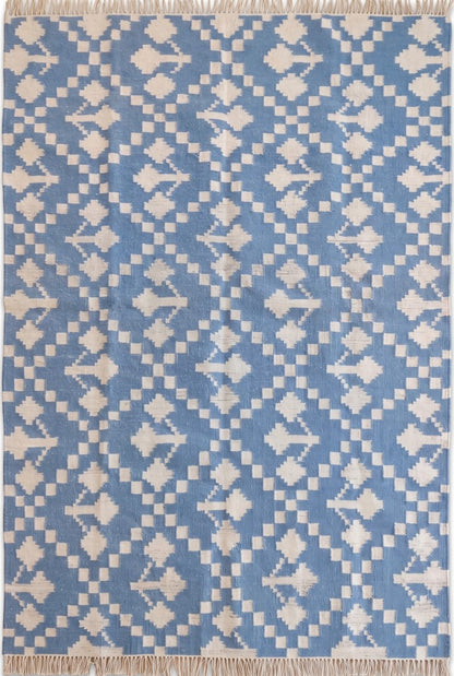 Cornflower Diamond Pixel Handwoven Indian Rug Custom Size