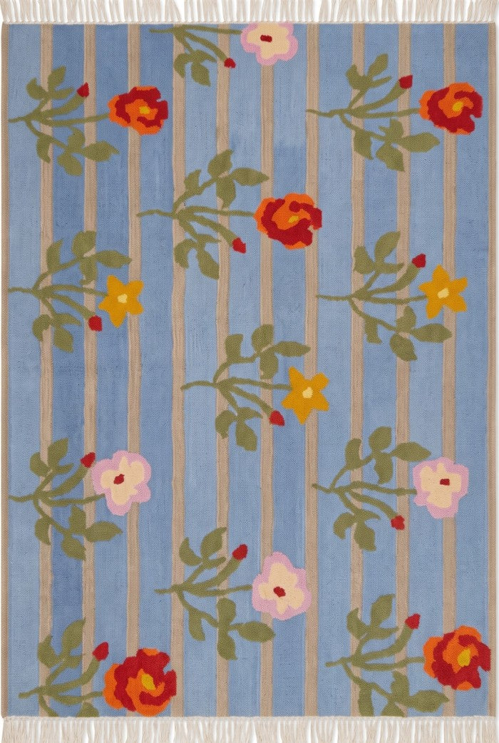 Wildflower Horizon Aesthetic Striped Cottagecore Dhurrie rug