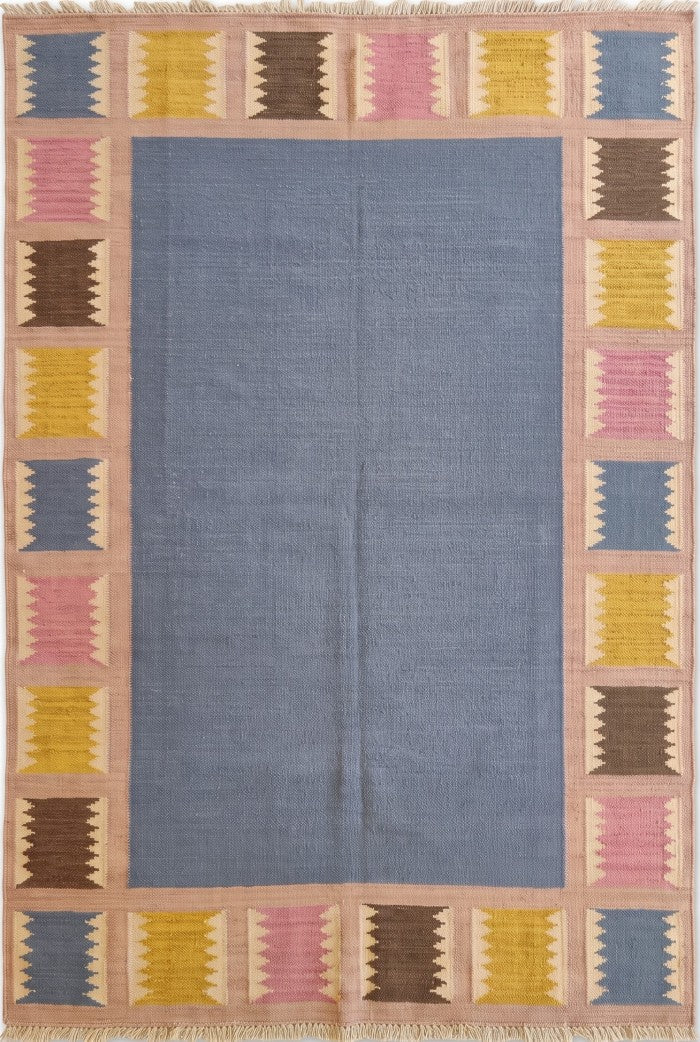 Slate & Sawtooth Geometric Border Wool Area Rug